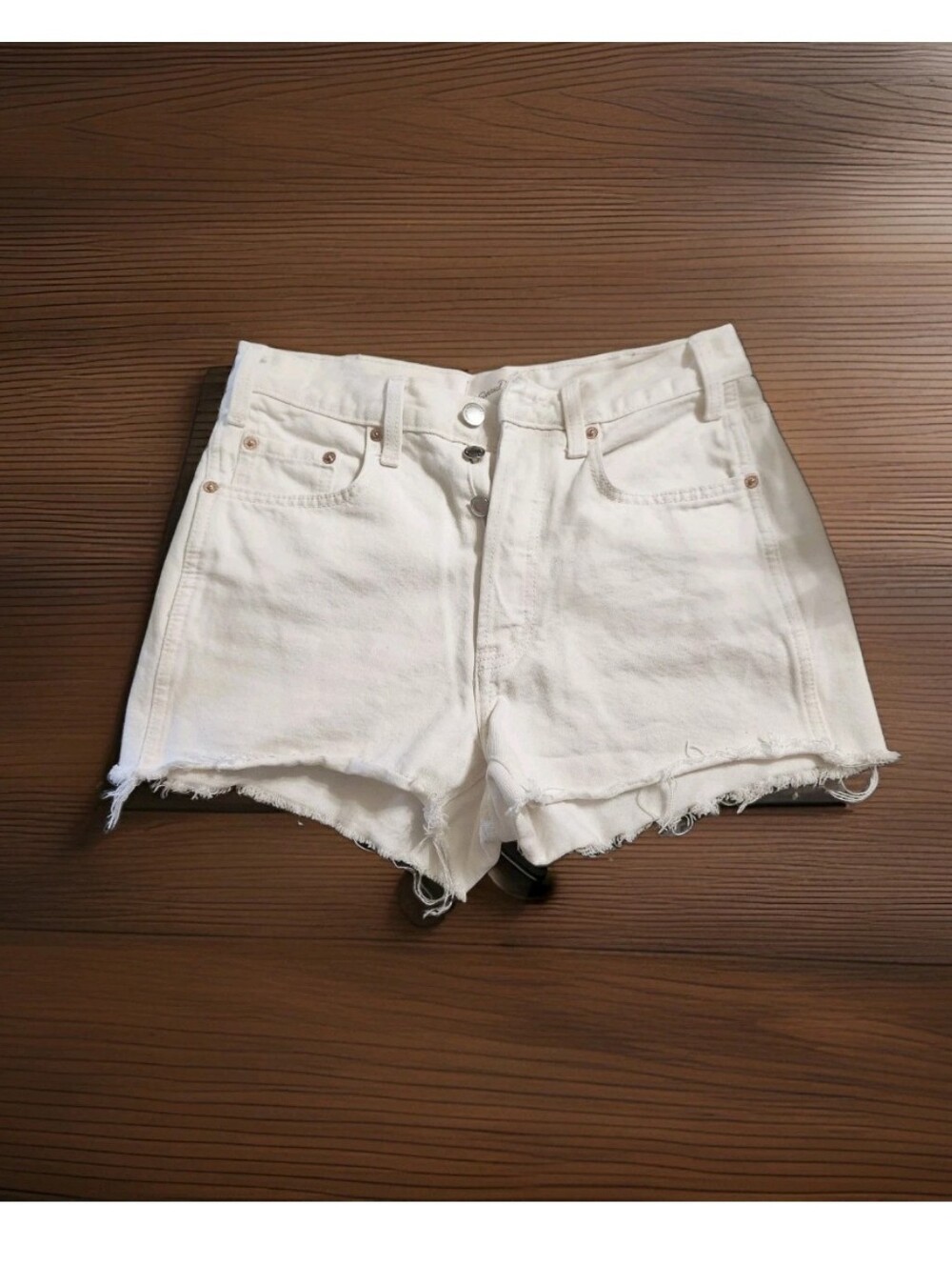 High- Rise Womens White Cut- Off Shorts